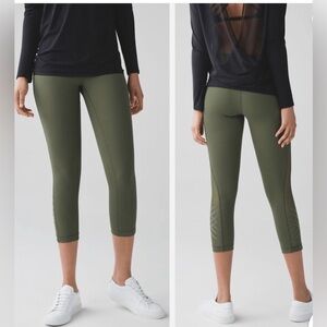 Lululemon Minimalist Crop Pant Leggings in Fatigue Green Criss Cross Size 4